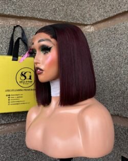 BURGUNDY COLOUR- VIETNAMESE SDD BONE STRAIGHT 5X5 CLOSURE WIG, READY TO WEAR