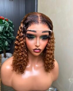 14'' SDD PIXIE CURL 5X5 CLOSURE WIG 200GRAMS- (GOLD COLOUR WITH DARK ROOT)