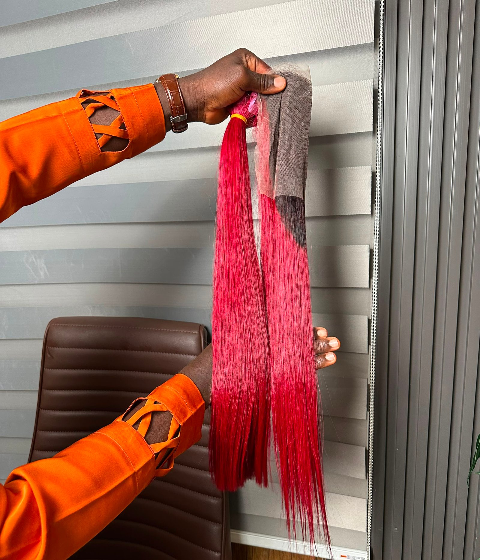 VIETNAMESE- RED COLOUR SDD BONE STRAIGHT 22'' 200GRAMS WITH CLOSURE