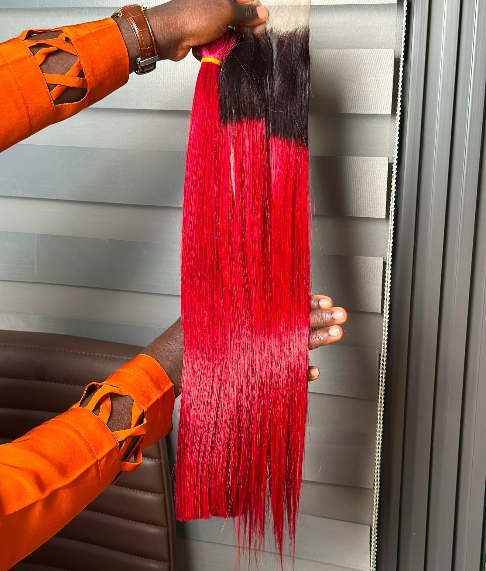 VIETNAMESE- RED COLOUR SDD BONE STRAIGHT 22'' 200GRAMS WITH CLOSURE - Image 2