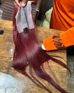 VIETNAMESE- SDD BURGUNDY COLOUR BONE STRAIGHT 14''/16'' 200GRAMS WITH 5X5 CLOSURE