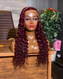 CHINESE SDD- 20'' BURGUNDY COLOUR 13X4 CURLY 250GRAMS WIG.