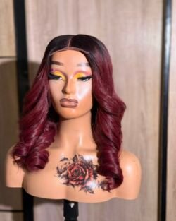 VIETNAMESE- BURGUNDY COLOUR BOUNCY (OMBRE) 2X6 CLOUSURE WIG 200GRAMS