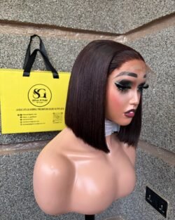 DARK BROWN COLOUR- VIETNAMESE SDD  BONE STRAIGHT 5X5 CLOSURE WIG 200GRAMS, READY TO WEAR.