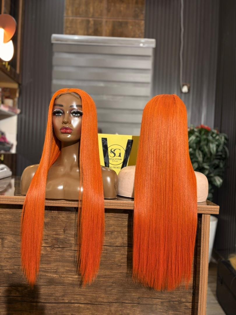 24 INCHIES BURNT ORANGE COLOUR VIETNAMESE SDD BONE STRAIGHT 2X6 CLOSURE WIG 250GRAMS - Image 3