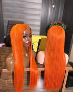 24 INCHIES BURNT ORANGE COLOUR VIETNAMESE SDD BONE STRAIGHT 2X6 CLOSURE WIG 250GRAMS