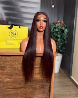 PREMIUM QUALITY- 26'' DARK BROWN COLOUR BONE STAIGHT 2X4 CLOSURE WIG 200GRAMS