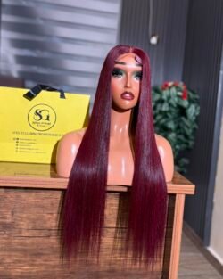 PREMIUM QUALITY- 24'' LIGHT BURGUNDY BONE STRAIGHT 2X6 CLOSURE WIG 200GRAMS